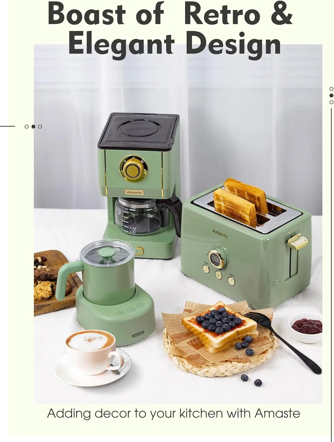 Drip Coffee Maker, Coffee Machine with 25 Oz Glass Coffee Pot, Retro Style Coffee Maker with Reusable Filter & Three Brewing