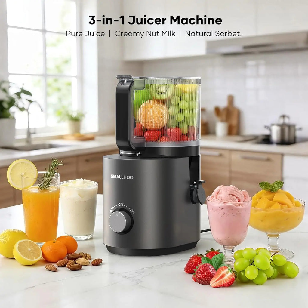 3-in-1 Juicer Machines, Cold Press Juicer 7" Large Chute & 120oz – Whole Fruits & Vegetables, High Juice Yield, Nut Milk, Natural Sorbet, Silver
