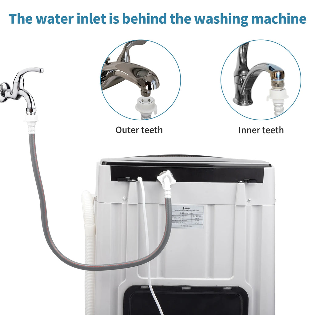 Full-Automatic Washing Machine Top Load Portable Compact Laundry Washer Spin with Drain Pump,10 programs 8 Water Level Selections with LED Display 17.8 Lbs Capacity, black