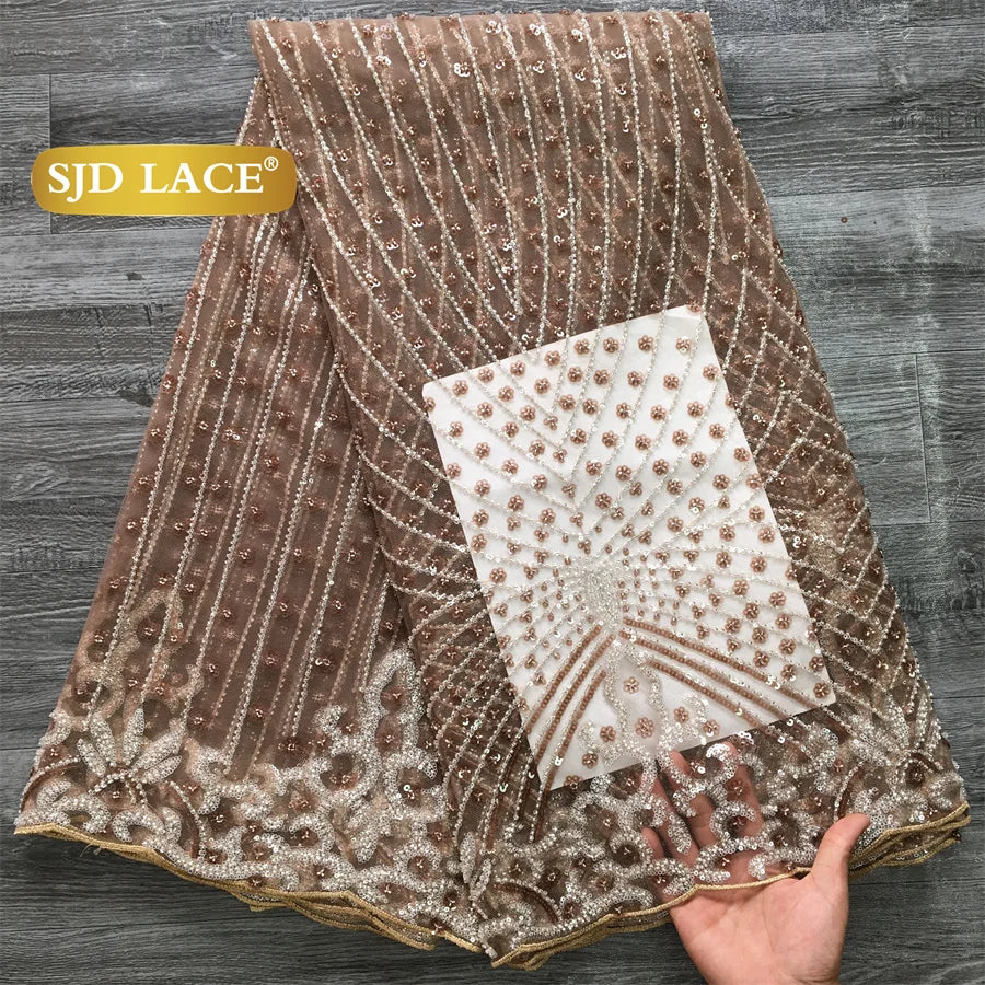 SJD LACE African Luxury Beads Mesh Lace Fabrics Nigerian Tulle 2025 French Tulle Beaded Net Lace for Women Evening Dresses A4034
