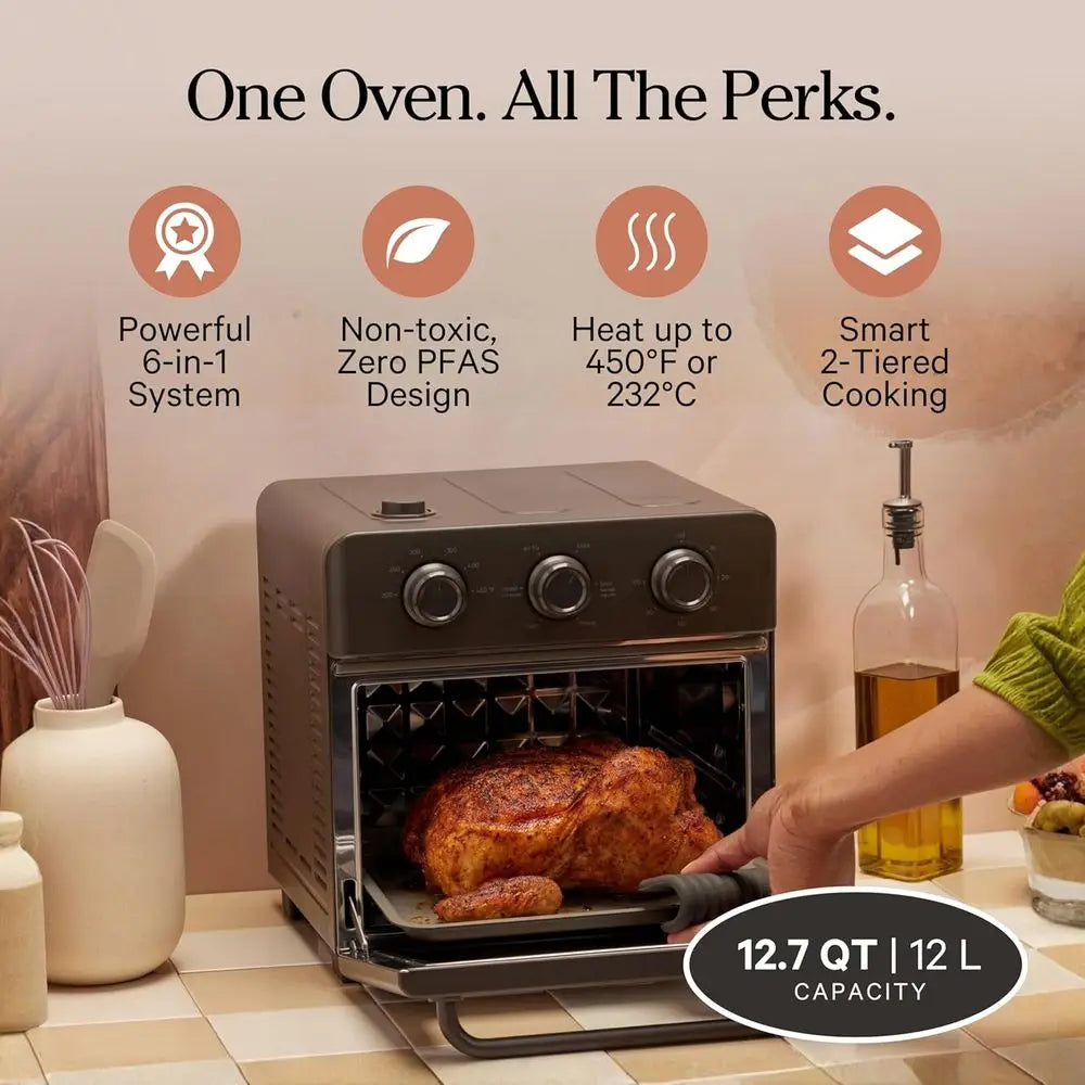 6-in-1 Stainless Steel Air Fryer Toaster Oven Combo - 13 QT, Toast, Roast, Bake, Reheat, Broil, Steam