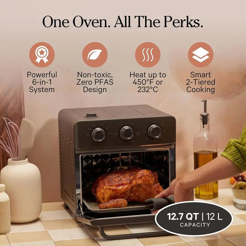 6-in-1 Stainless Steel Air Fryer Toaster Oven Combo - 13 QT, Toast, Roast, Bake, Reheat, Broil, Steam