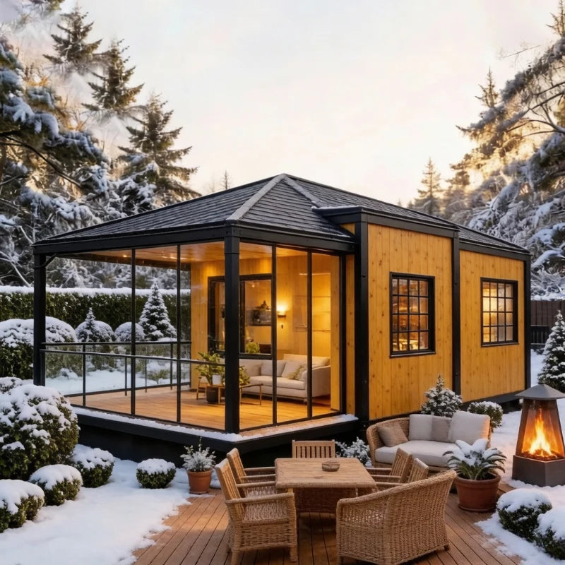 Hot Sale Mobile Tiny Home Forest Cabin Warehouse Barn Prefab House Expandable Steel Container House Sunroom Garden Rooms