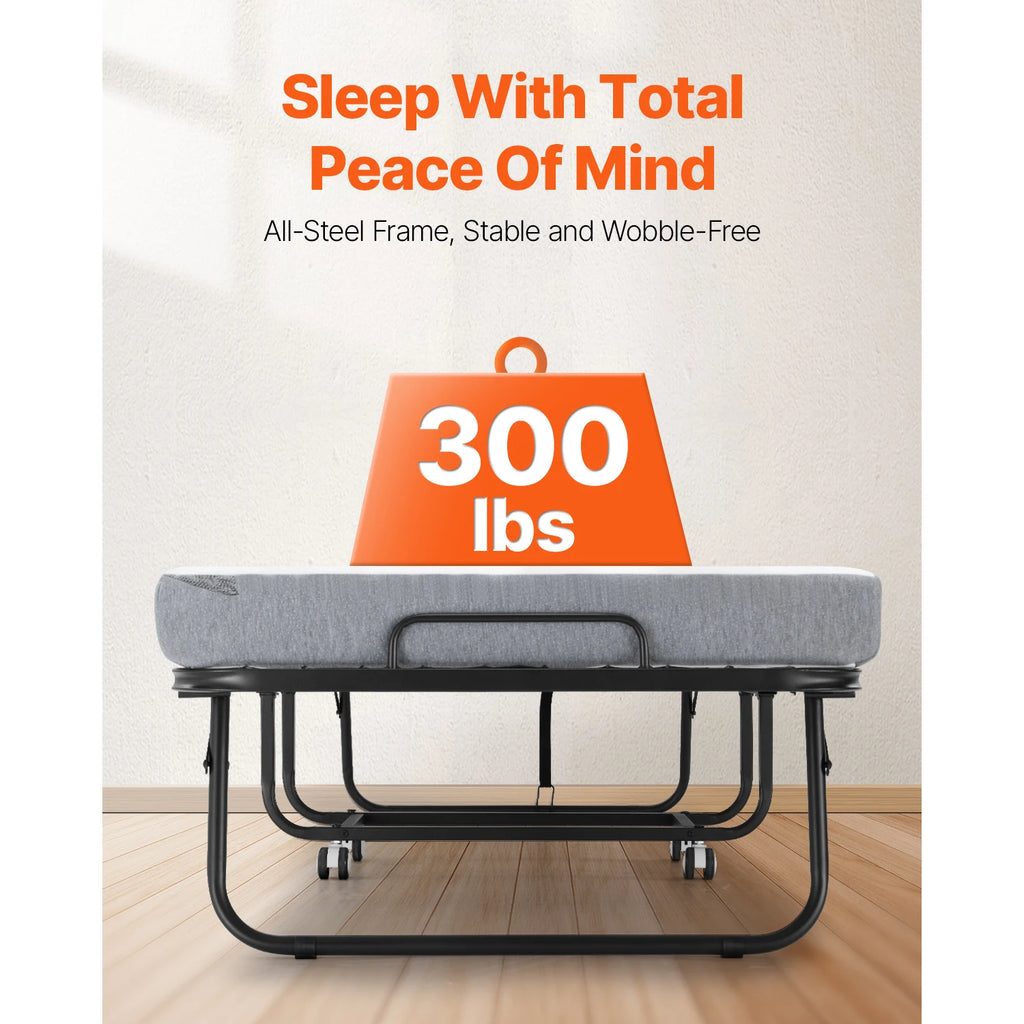 VEVOR 31/38in Rollaway Bed Portable Twin Roll Away Bed with Sturdy Metal Frame & Memory Foam Mattress Multi-functional Recliner