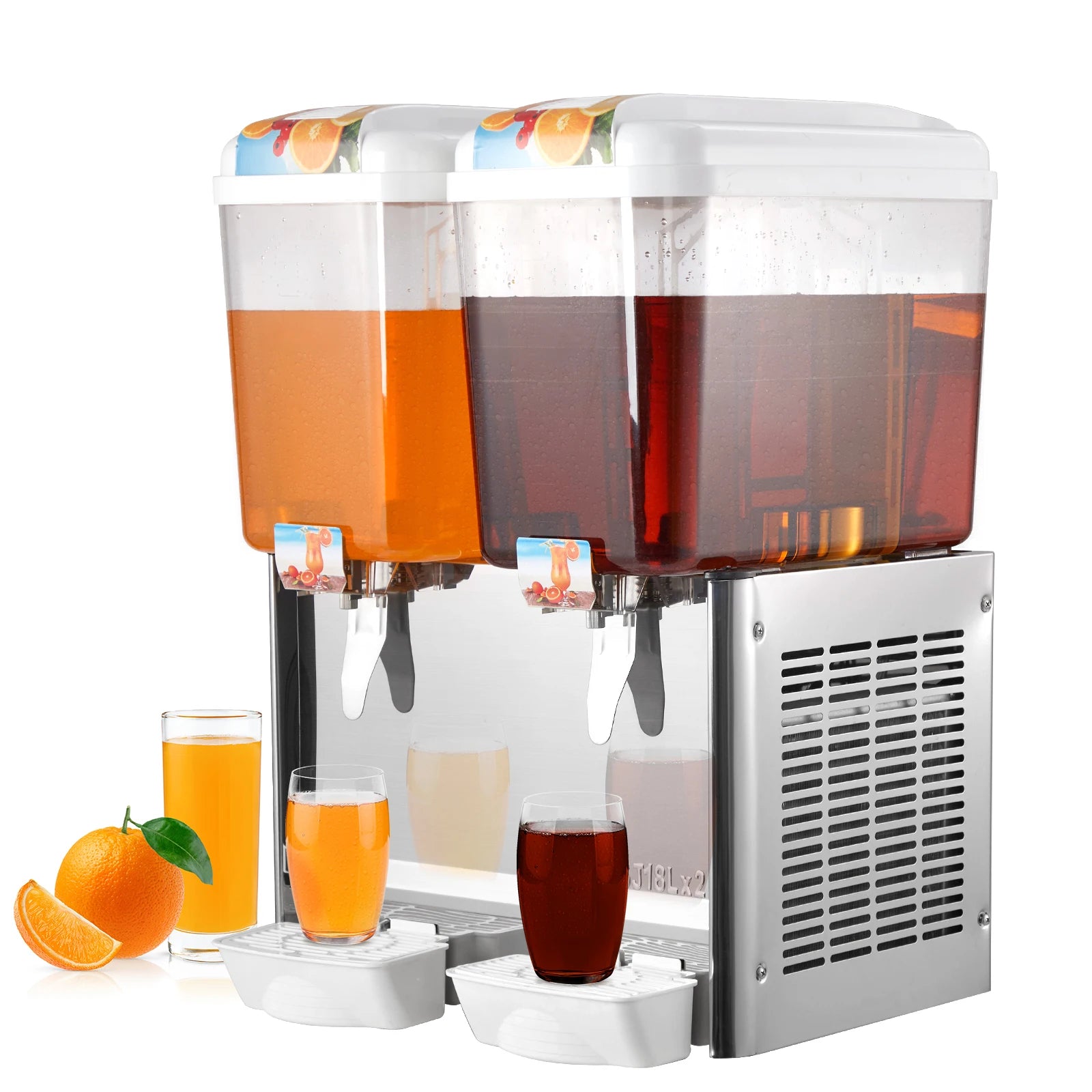 280W Commercial Beverage Dispenser,2 Tanks 9.5 Gallon 36L Commercial Juice Dispenser,18 Liter Per Tank With Thermostat Controlle