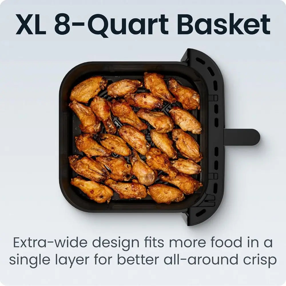 6-in-1 8 Qt Air Fryer with 450°F Max Temp, Turbo Heat Technology, Viewing Window, Nonstick Ceramic Basket