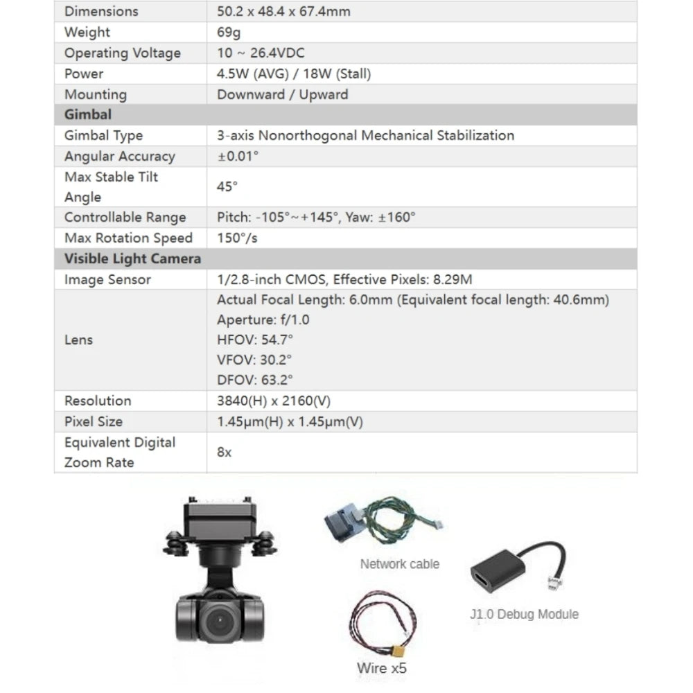 NCZOBOE 4K Micro Thermal Imaging Drone Gimbal Camera -High-Definition FPV Quadcopter with Visible Light Three-Axis Stabilization