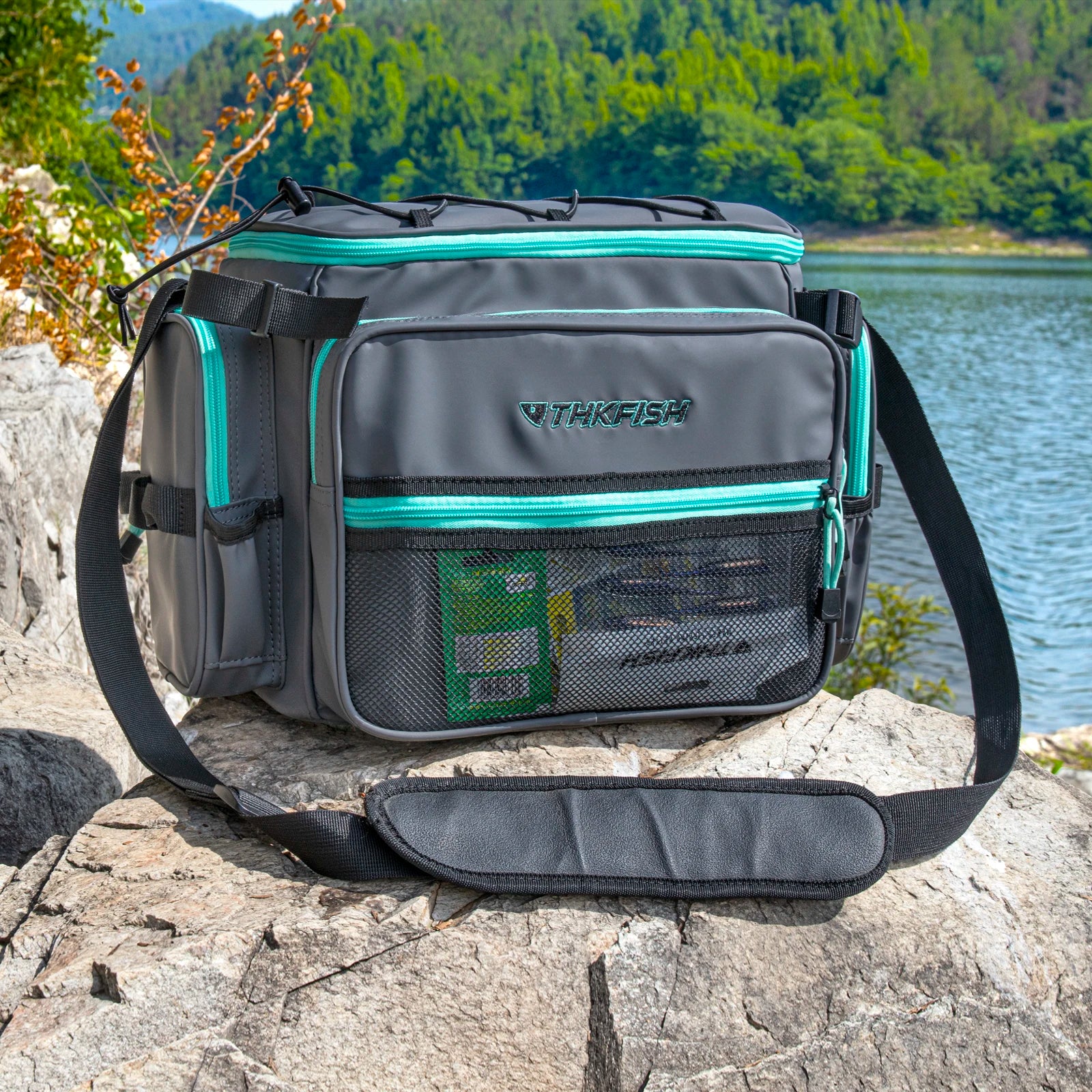 THKFISH Fishing Shoulder Bag Waterproof Fishing Tackle Bags Multifunctional Fishing Gear Lures Storage Pack Sling Bag