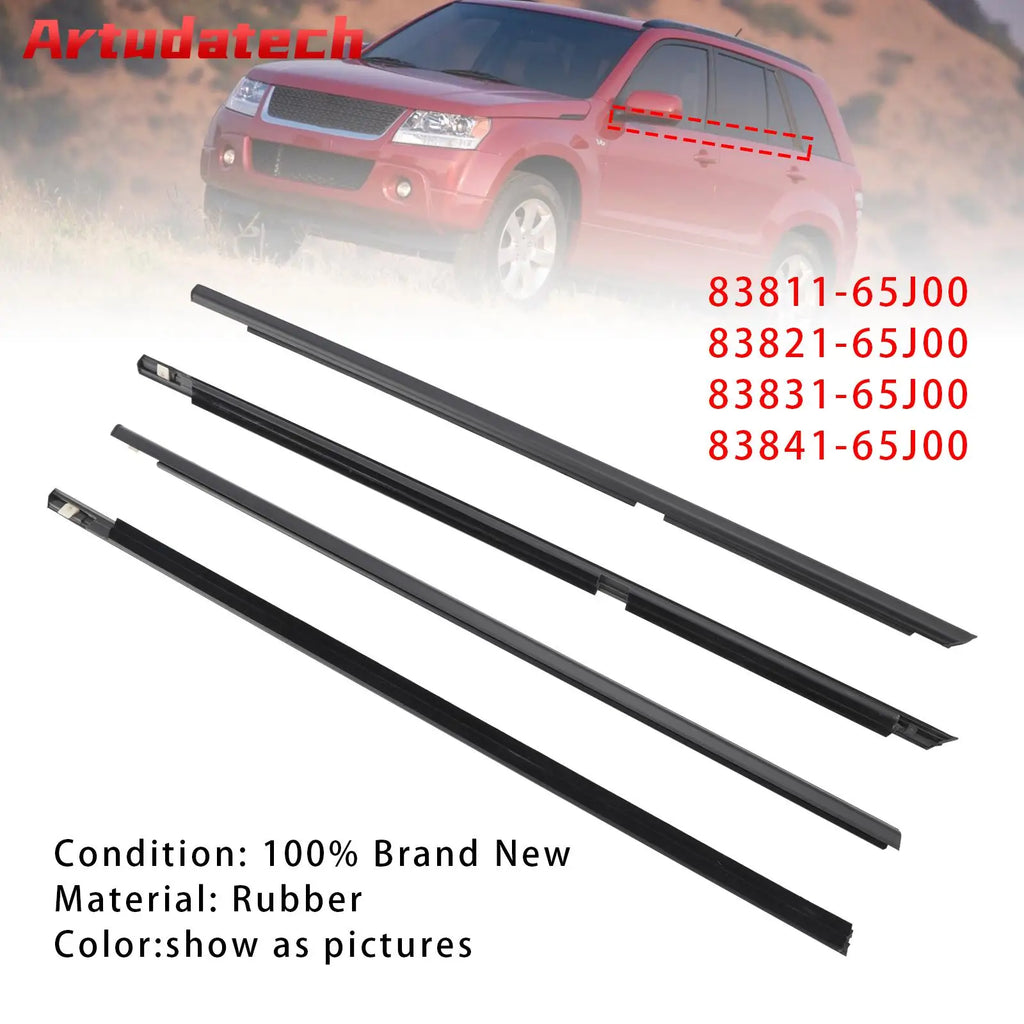 Artudatech 4PCS Door Glass Belt Outer Molding Weatherstrip For Suzuki Grand Vitara 09-13 Car Accessories 83811-65J00 83821-65J00