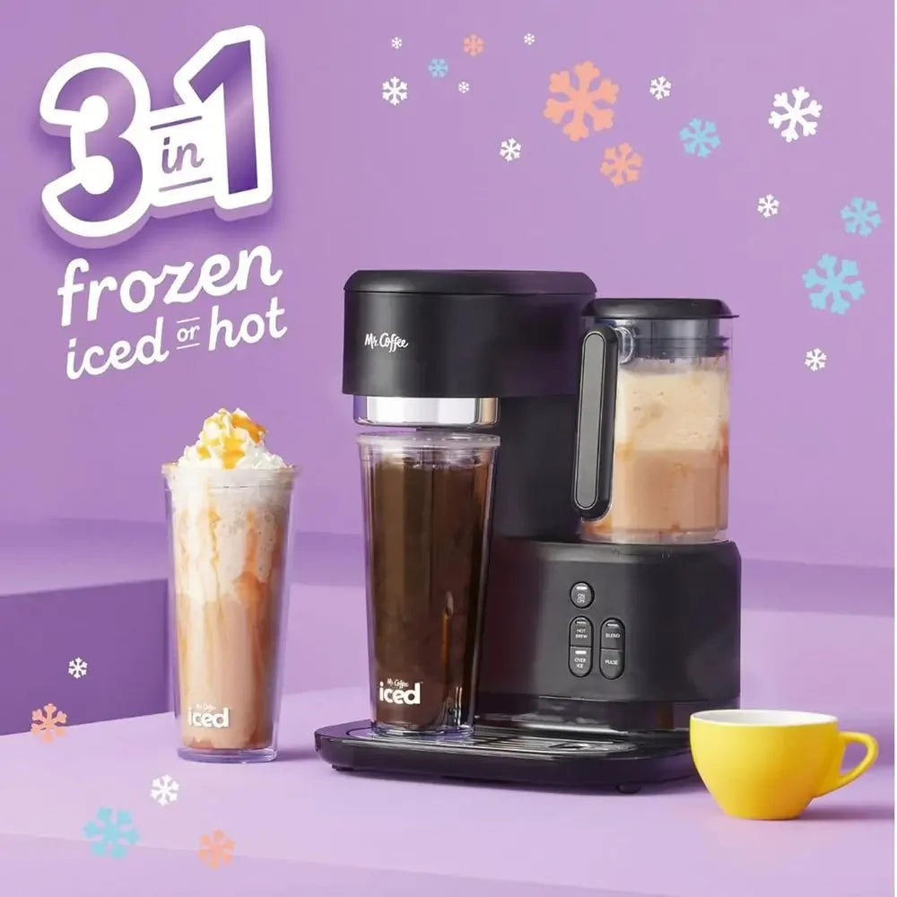 3-in-1 Single-Serve Iced and Hot Coffee/Tea Maker with Blender with Reusable Filter, Scoop, Recipe Book, 2 Tumblers, Lids and St