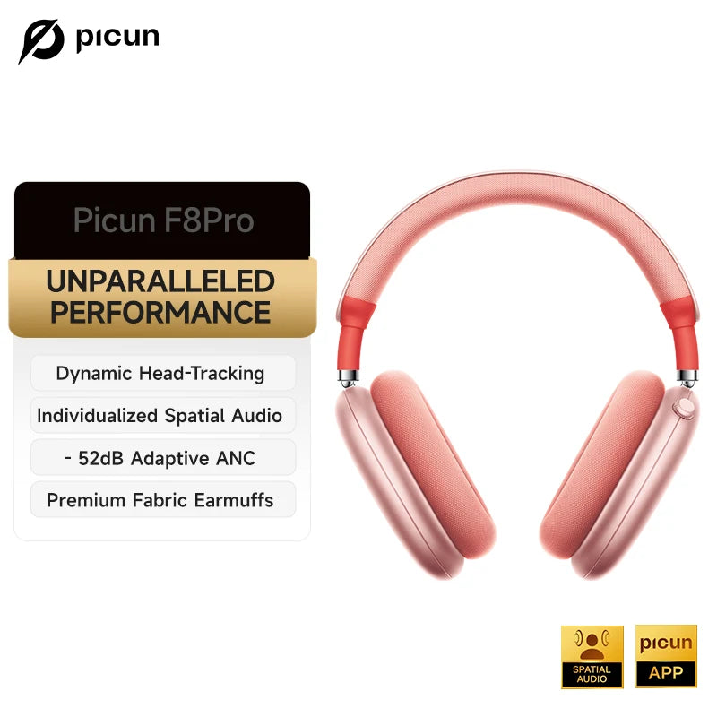 Picun F8 Pro -52dB Adaptive ANC Over Ear Headphone HIFI 3D Spatial Audio Wireless Earphone Bluetooth 6.0 140H Time Headset