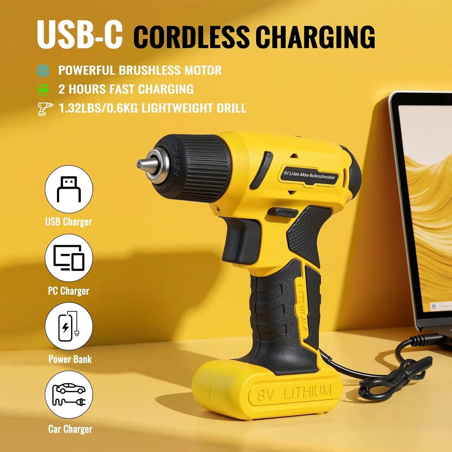 101Pcs 8V USB Electric Power Cordless Drill Driver DIY Tool Kit Set Screw Driver, Drill Bit Set Accessories, Pliers and Hammer