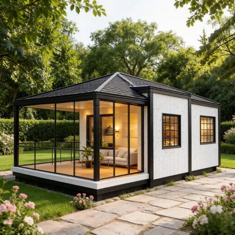 Hot Sale Mobile Tiny Home Forest Cabin Warehouse Barn Prefab House Expandable Steel Container House Sunroom Garden Rooms