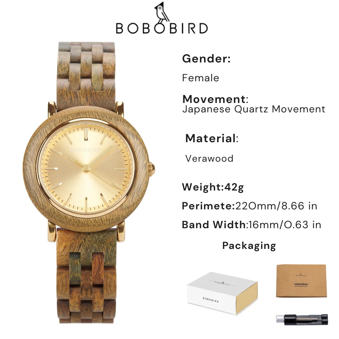 BOBO BIRD Women's Wooden Watch 2025 New Elegant Quartz Wristwatch for Ladies and Girl Natural Wood Timepiece Gift for Girlfriend