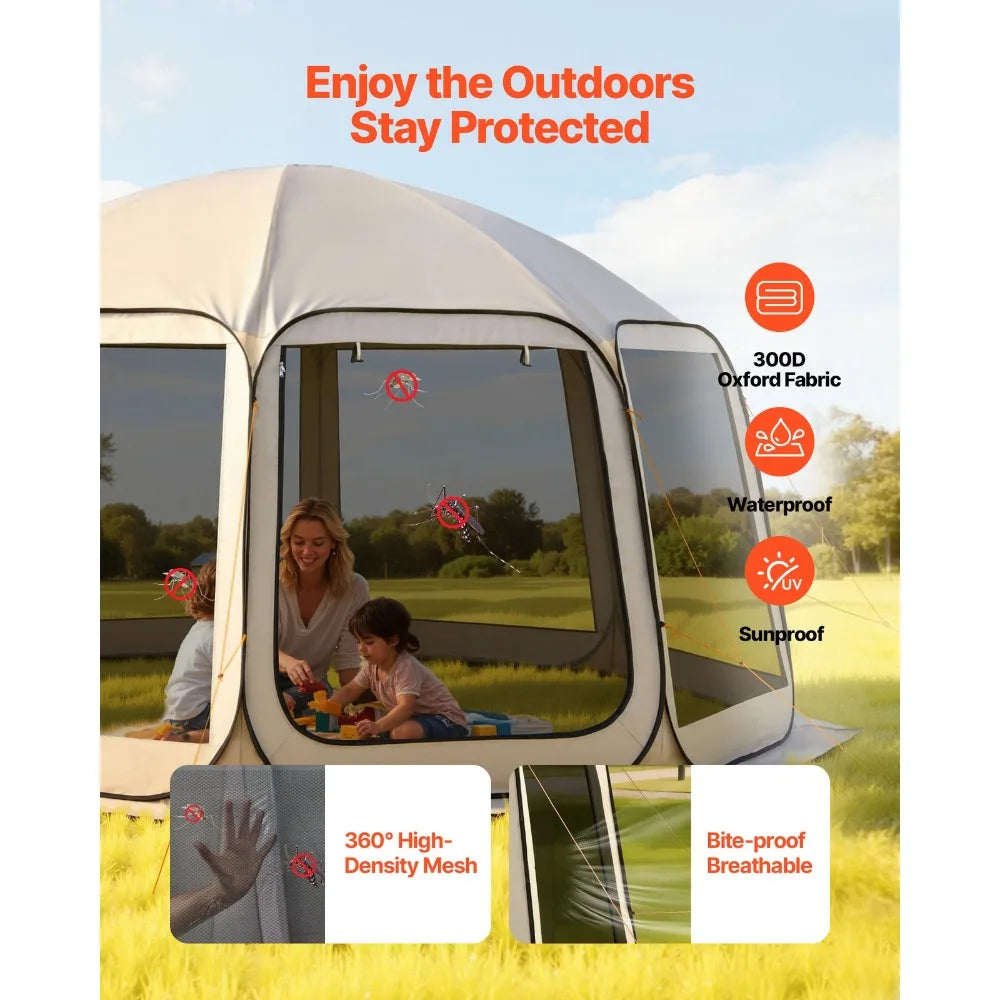 Pop-Up Screen House Tent 15' x 13.8' Camping 12-15 People Gazebo Portable