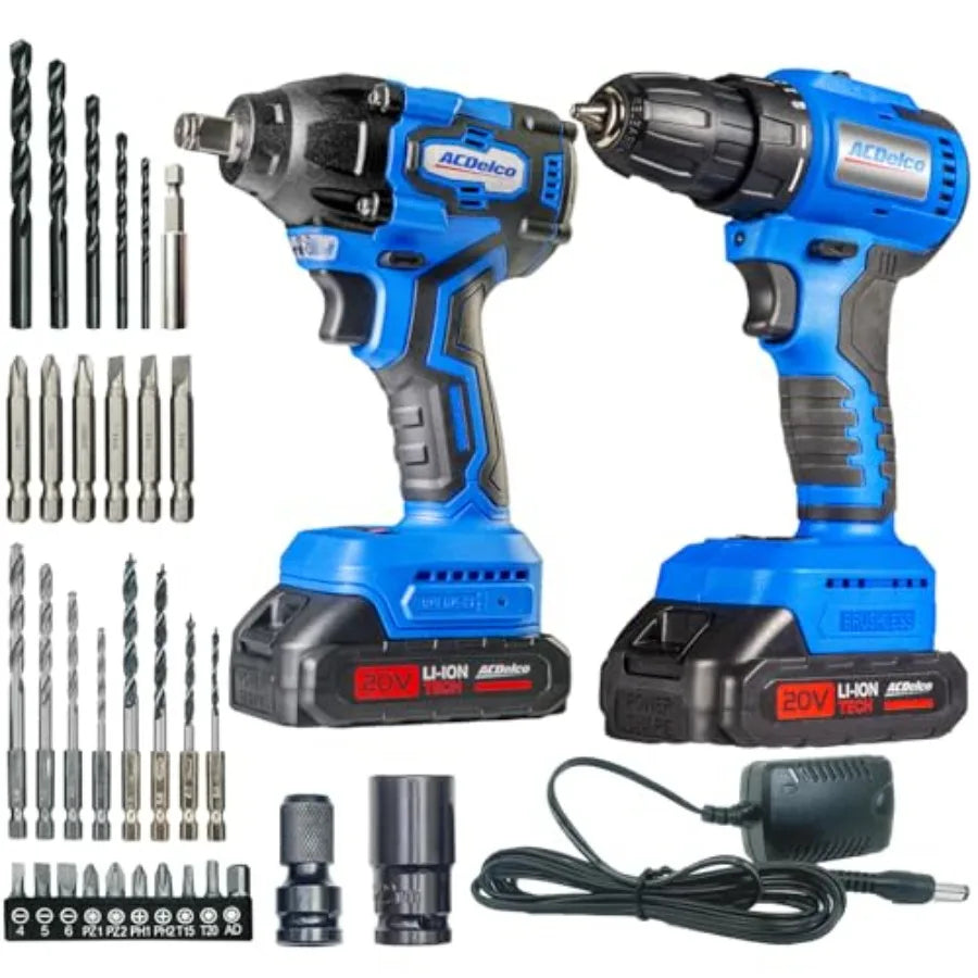 【Spot goods】20V Cordless Drill Impact Driver Impact drill 2 Tool Power Tool Combo Kit Brushless Power Tool Set with 2 Batteries