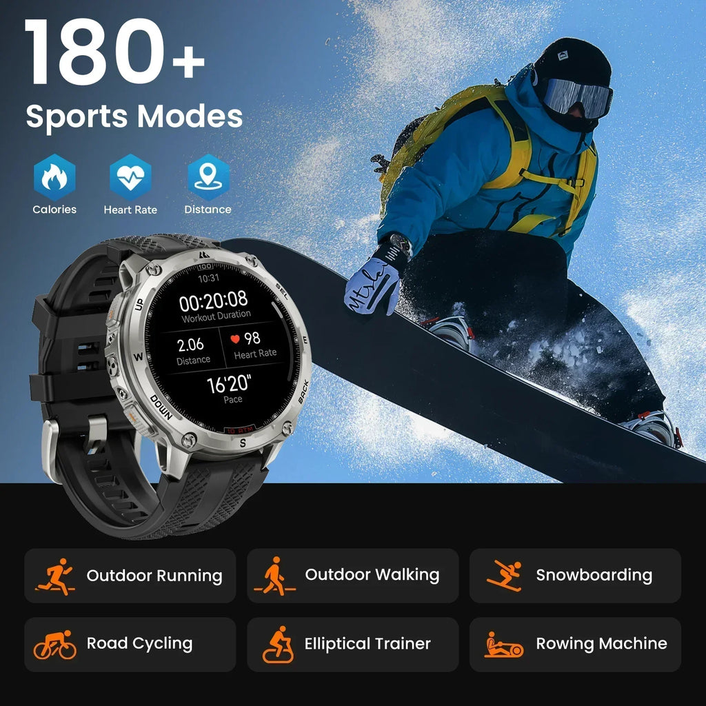 KOSPET Tank T4 Smart Watch for Men 6-Sat GPS Offline Maps 10ATM Waterproof Heart Rate Diving Skiing Hiking for Android iOS