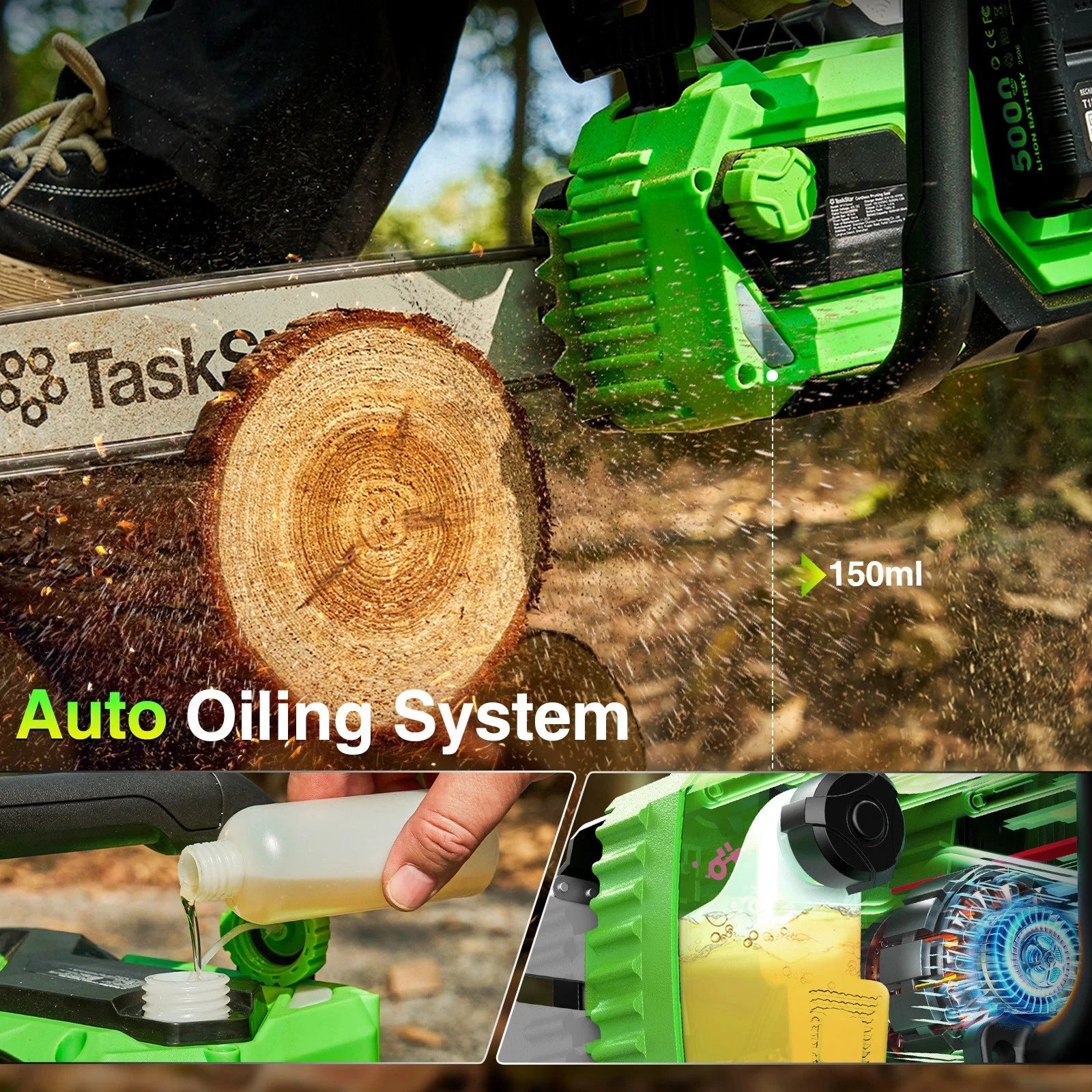 TaskStar 40V Brushless Electric Saw 16-inch Cordless Chainsaw With 2 5.0Ah Batteries Power Tools For Wood Cutting Tree Trimming