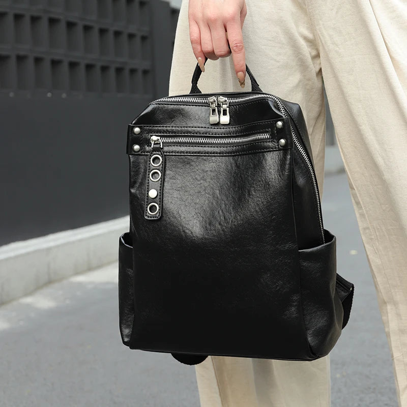 Women Natural Cow Leather Backpacks Lady Cowhide Design Large Capacity Bags Female Retro Versatile Backpacks Ladies Fashion Bag