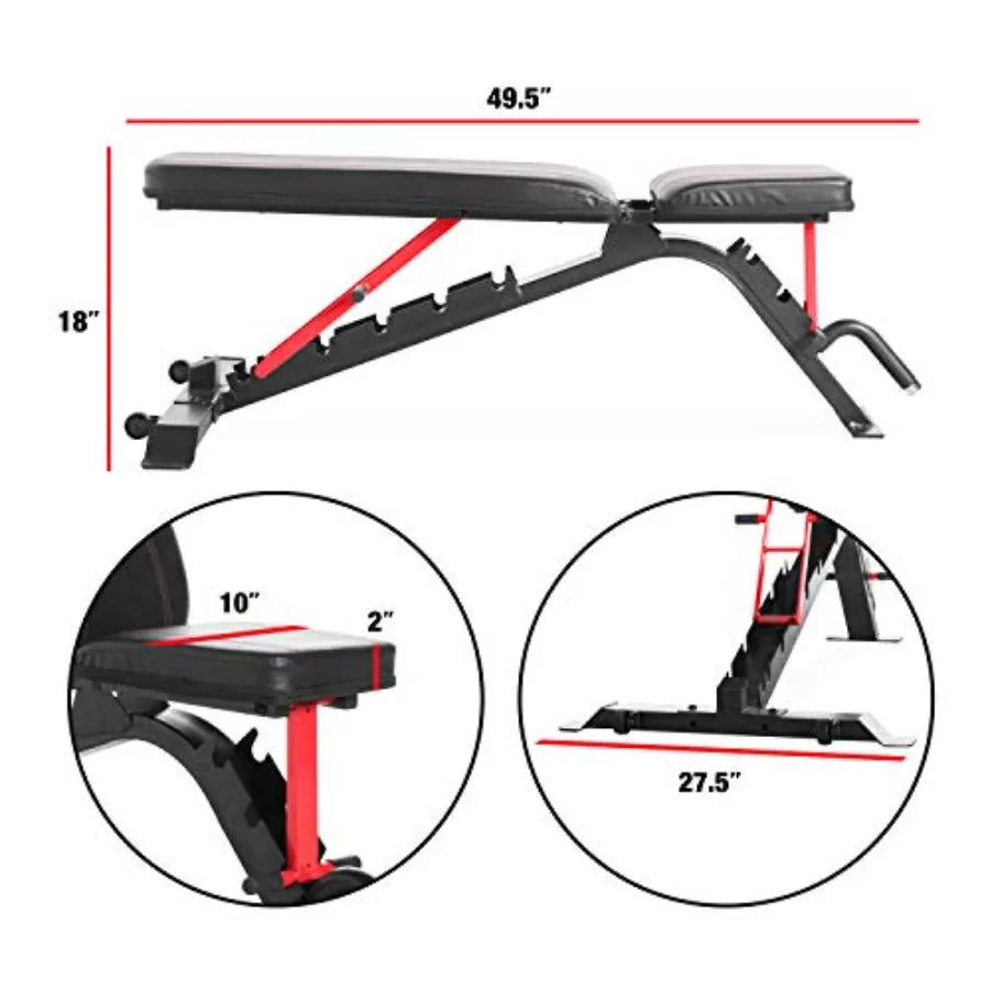 Strength FID Workout Bench for Flat Incline Decline Positions in Black/Red with Durable Steel Frame and Adjustable Backrest
