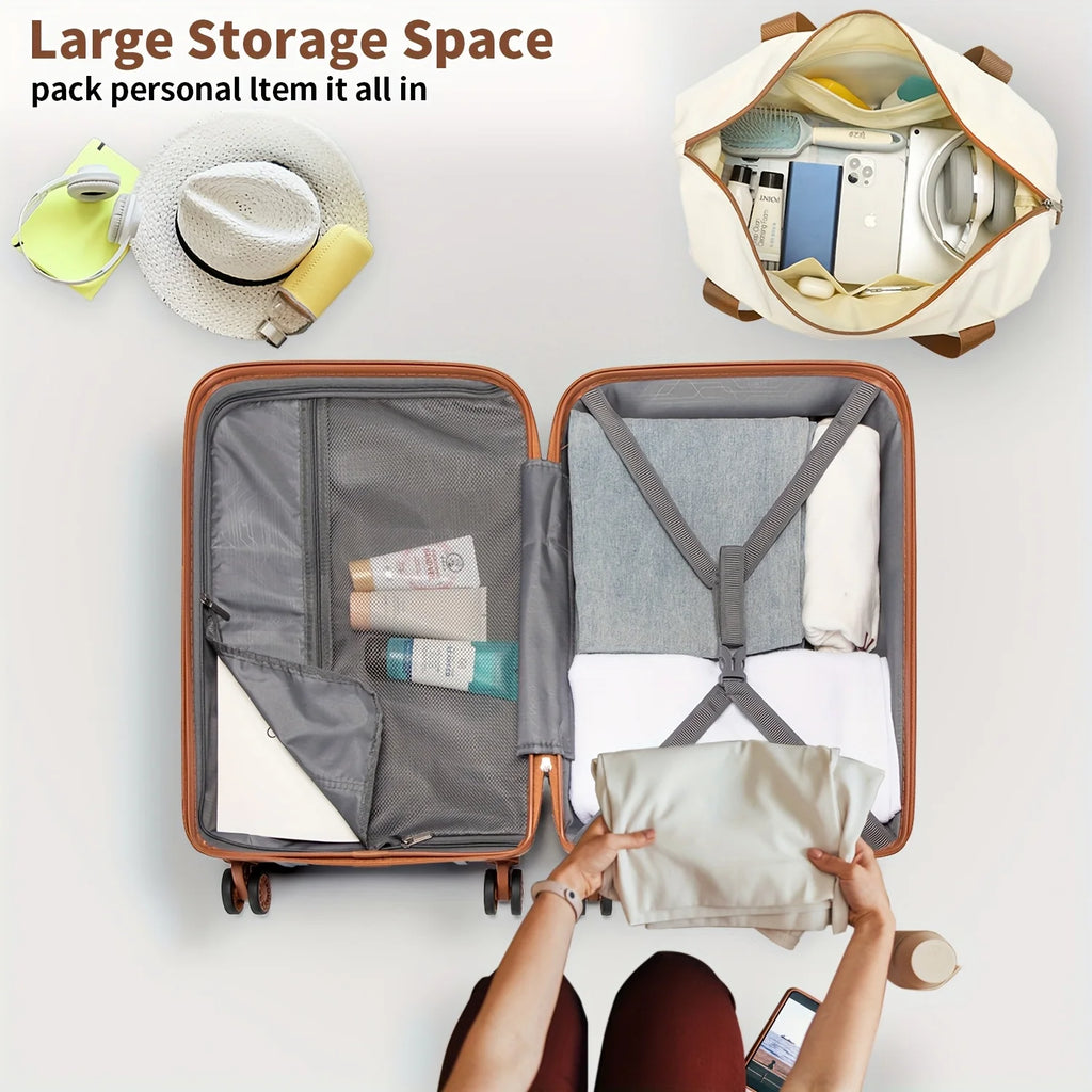 Kono 3-Piece Lightweight Hard Shell Suitcase Set with Travel & Toiletry Bags, Cabin Carry-On Trolley Luggage