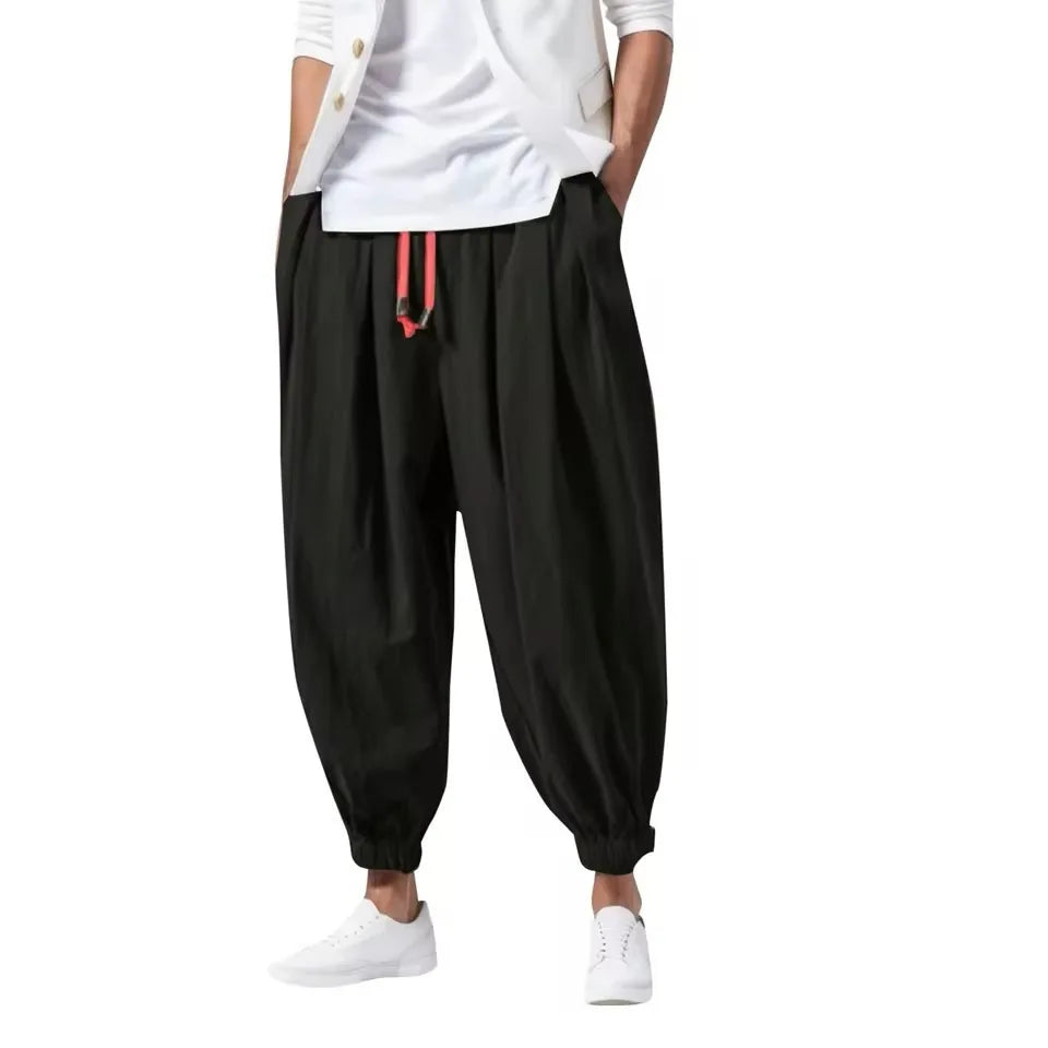New Oversize Men Loose Harem Pants Autumn Chinese Linen Overweight Sweatpants High Quality Casual Brand Trousers Male