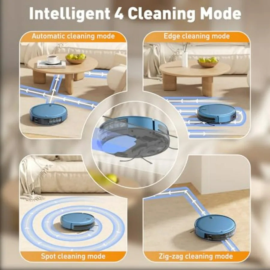 Robot Vacuum and Mop Combo for Pet Hair on Carpets and Hard Surfaces, Slim Self-Charging 2-in-1 Floor Cleaner with Strong Sucti