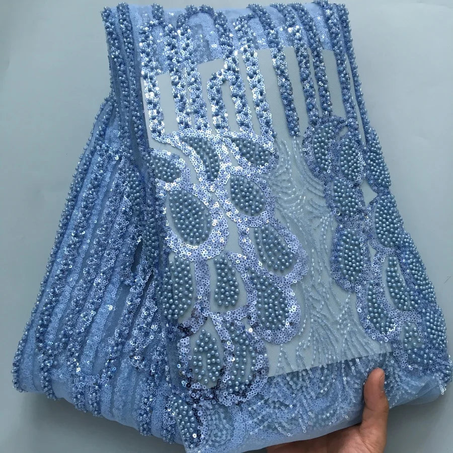 SJD LACE African Luxury Beads Mesh Lace Fabrics Nigerian Tulle 2025 French Tulle Beaded Net Lace for Women Evening Dresses A4034