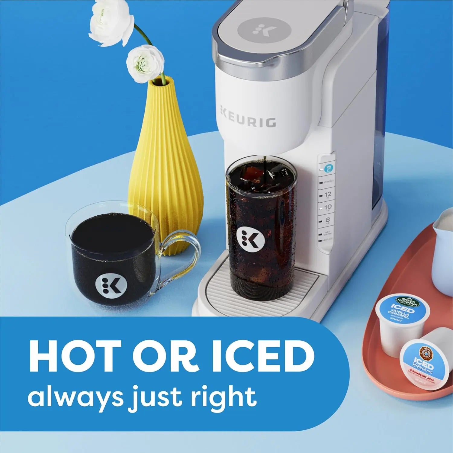 K-Iced Coffee Maker, Single Serve K-Cup Pod Iced Coffee Maker, With Hot and Cold Coffee Capabilities, Brews Any K-Cup Pod, Wh