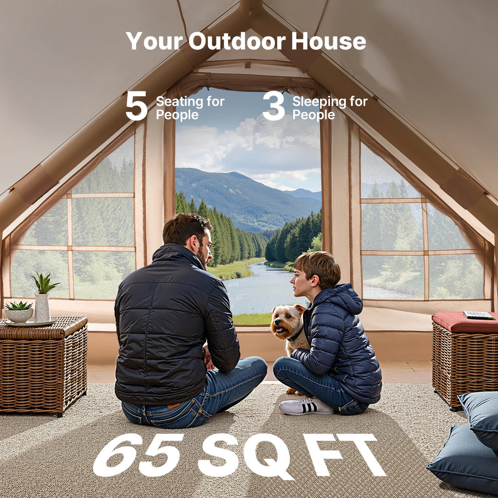 SucceBuy Inflatable Tents for Camp Easy Setup Blow up Tent with Hand Pump 300D Oxford Tent with Stove Jack Storage Bag Included