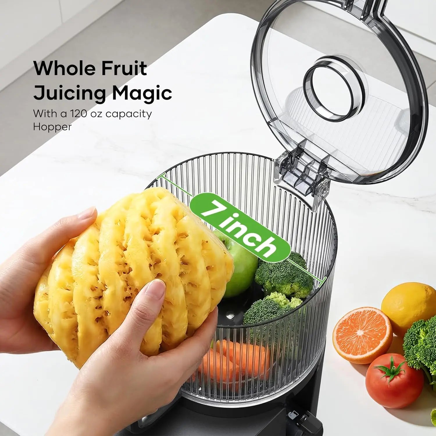 3-in-1 Juicer Machines, Cold Press Juicer 7" Large Chute & 120oz – Whole Fruits & Vegetables, High Juice Yield, Nut Milk, Natural Sorbet, Silver