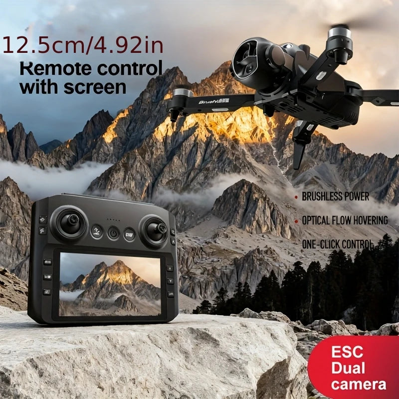Upgraded Brushless Drone with Screen Remote, HD Real-Time Transmit, Optical Flow Hover, 50X Zoom Camera, Gesture Photo & Smart Follow. Easy 1-Key Takeoff. Perfect for Beginners, Travel Vlog, Parties & Aerial Photography.
