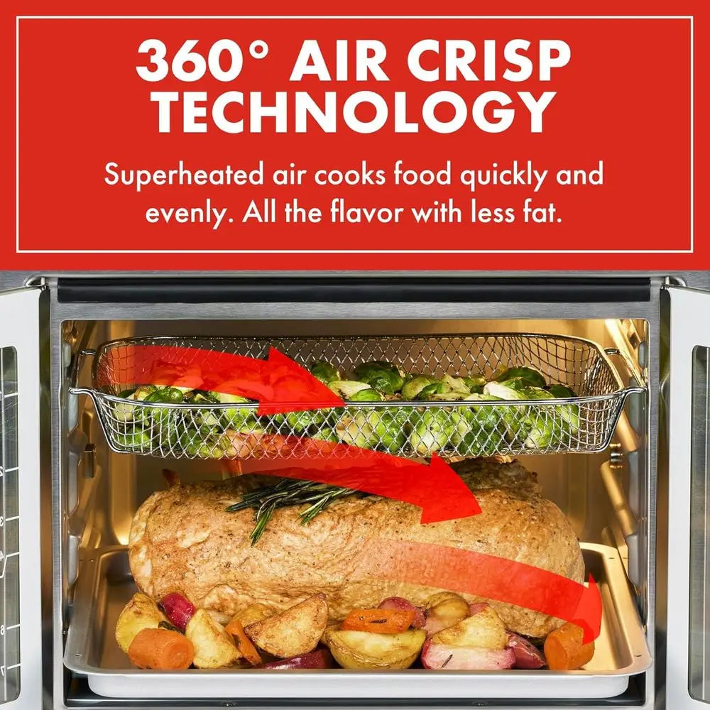 Extra Large French Door Air Fryer Toaster Oven Combo, 24 Functions, Digital Controls, 7 Accessories, Stainless Steel, 26QT Capac