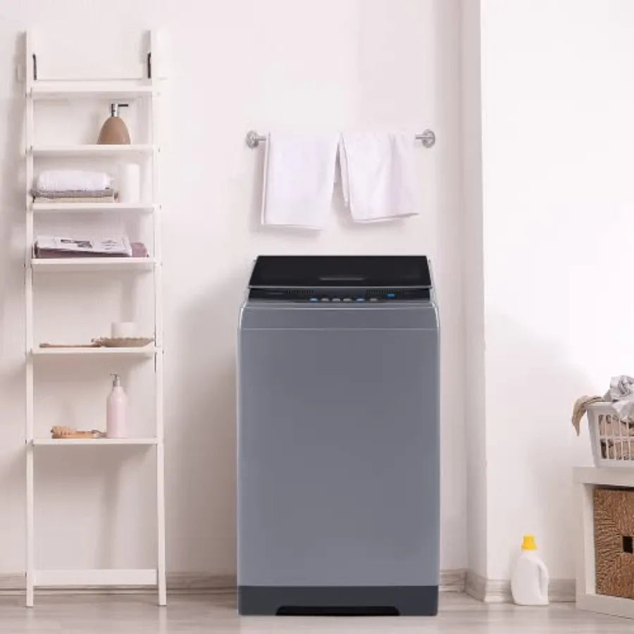 Portable washing machine for small apartments, stainless steel drum, white, 1.6 cu.ft capacity with castor wheels; compact drye