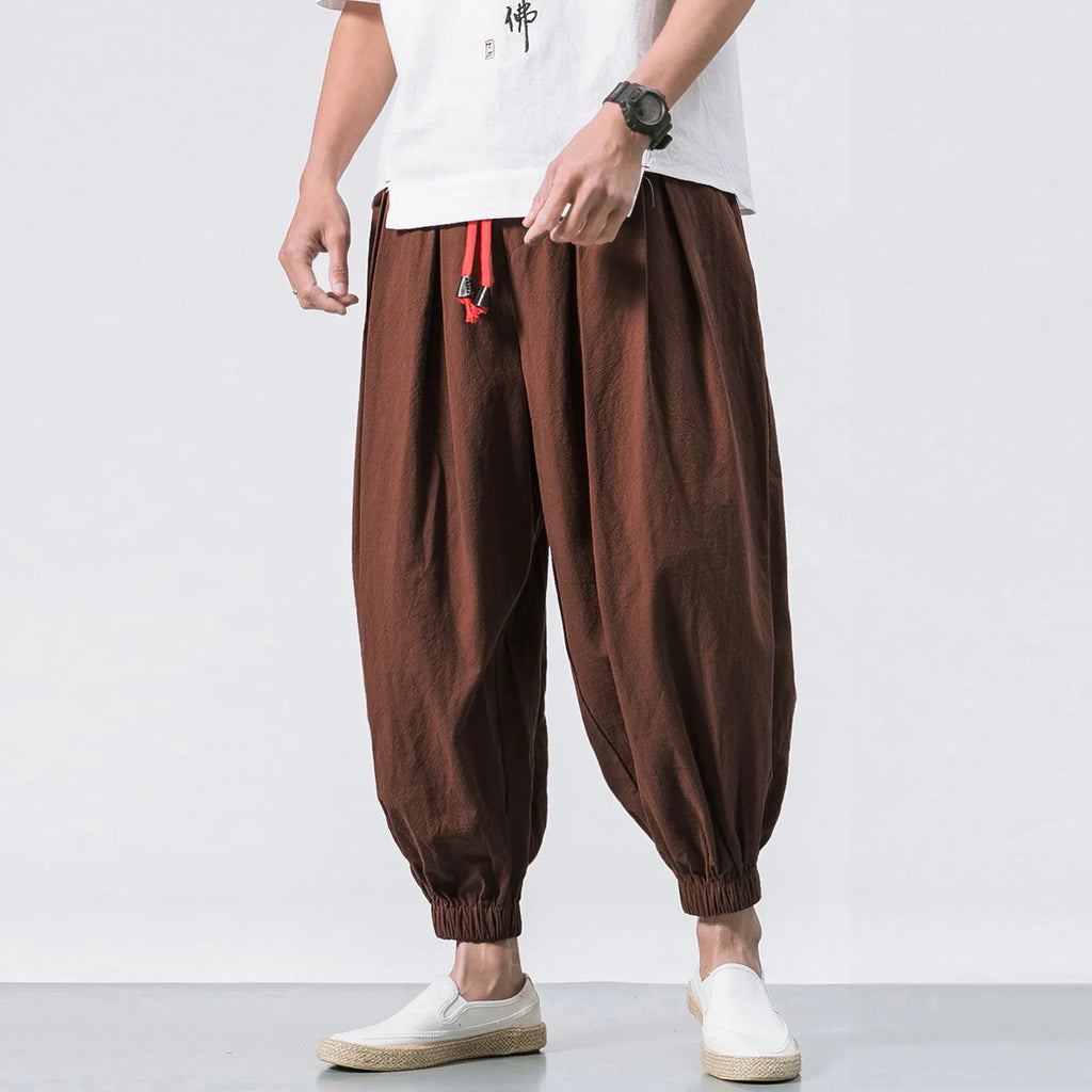 New Oversize Men Loose Harem Pants Autumn Chinese Linen Overweight Sweatpants High Quality Casual Brand Trousers Male