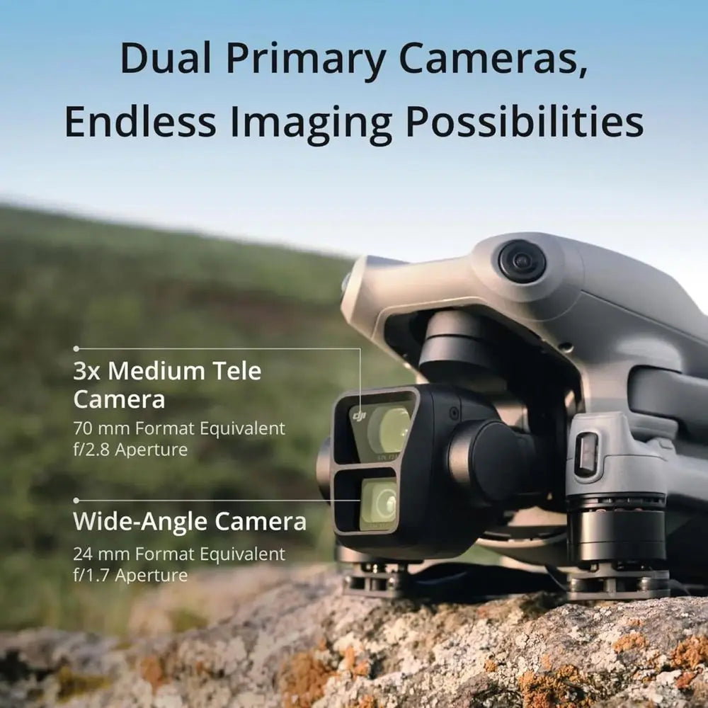 Air 3 (RC-N2), Drone with Medium Tele & Wide-Angle Dual Primary Cameras, 46-Min Max light Time, Omnidirectional Obstacle Sensing