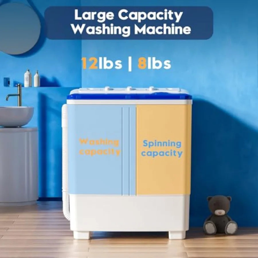 Portable washer and dryer combo for apartment, RV, dorm laundry use; blue twin tub unit with 20 lbs capacity and 1.5 cu.ft drye