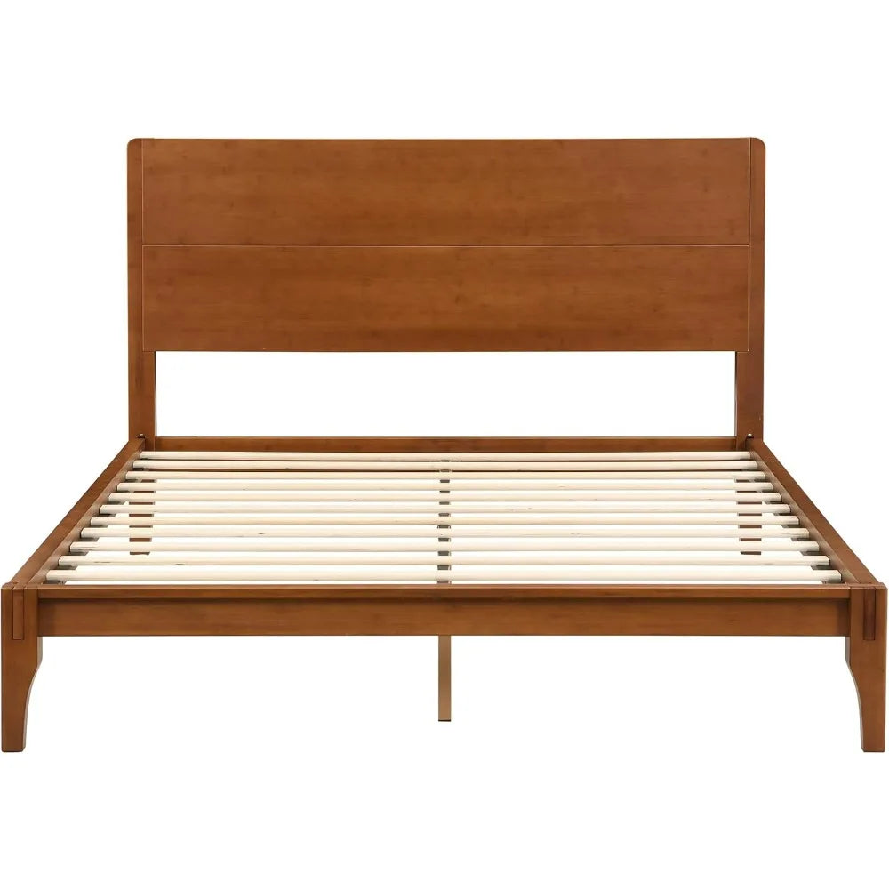 Merax Queen Size Bamboo Platform Bed, Mid-Century Modern Bed Frame with Tall Headboard, Solid Sustainable Bedframe Queen-size, W