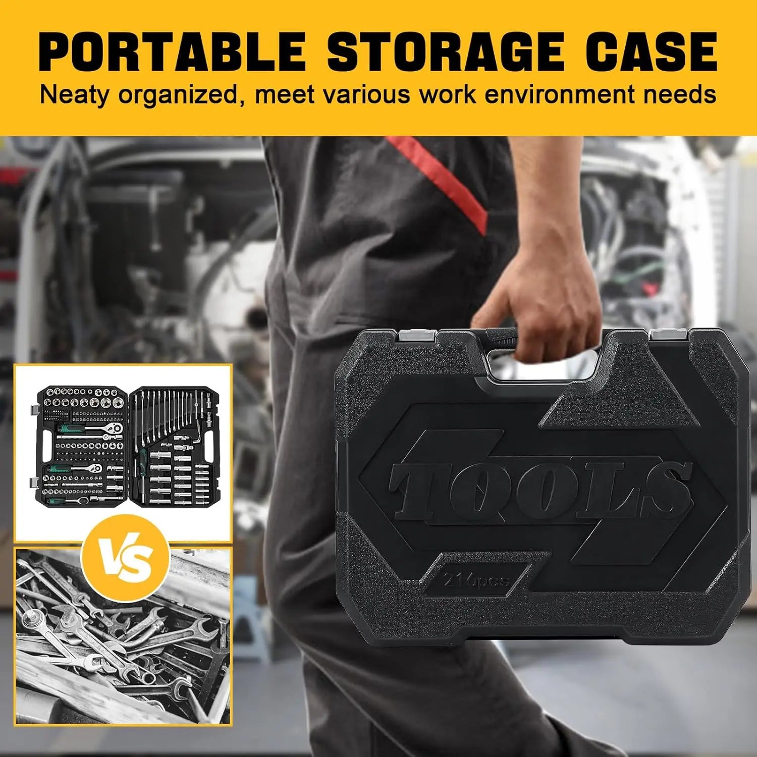 216-Piece Home & Auto Repair Tool Kit - Complete Socket Wrench Mechanics Tool Set with Storage Case for Car Maintenance