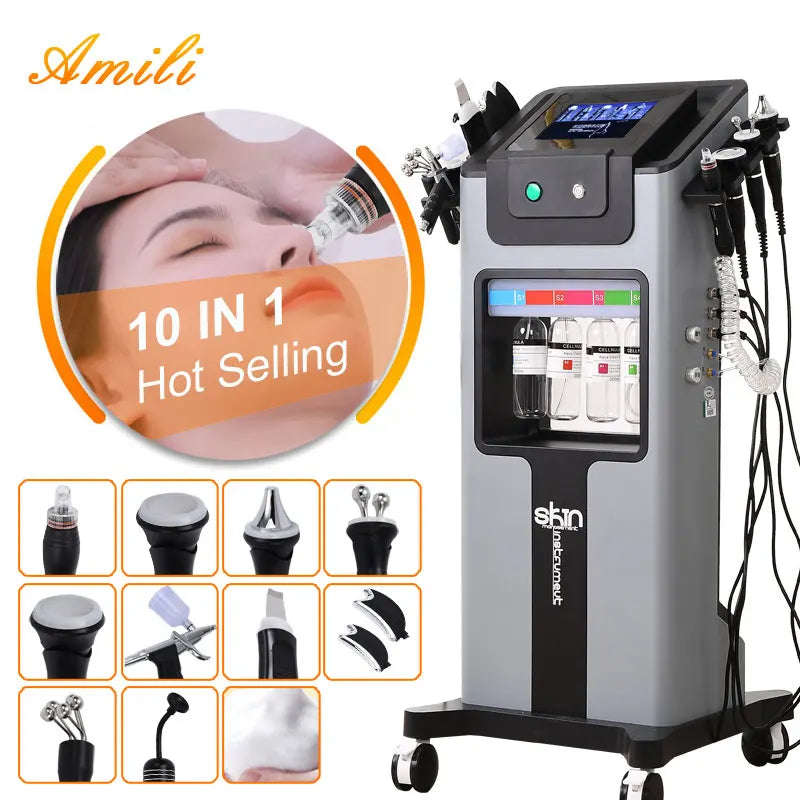 AOKO New10IN 1 Hydro Dermabrasion Aqua Peeling Ultrasound Facial Care Oxygen Injection Skin Rejuvenation Whiting Beauty Machine
