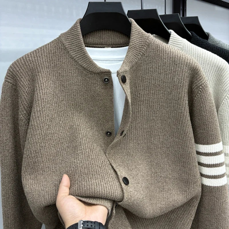 Men's Autumn Fashion Travel Outdoor Button Cardigan Baseball Collar Knitted Sweater Solid Color Versatile Casual Sweater Instock