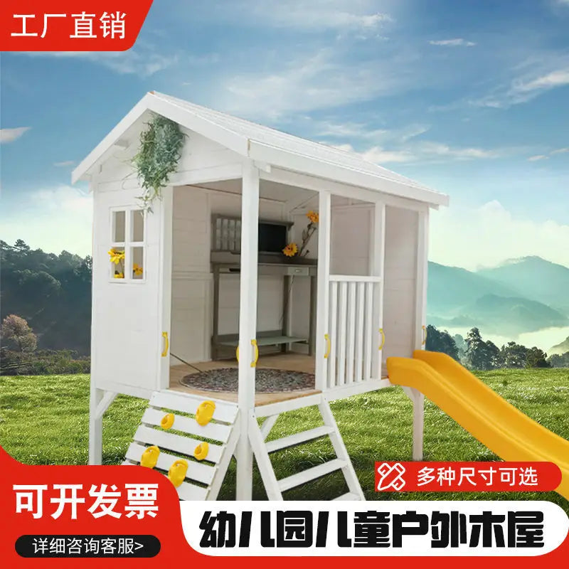 Kindergarten Playhouse Outdoor Assembly Slide Tree House Children Climbing Cabin Mobile Garden Gazebo Wooden House