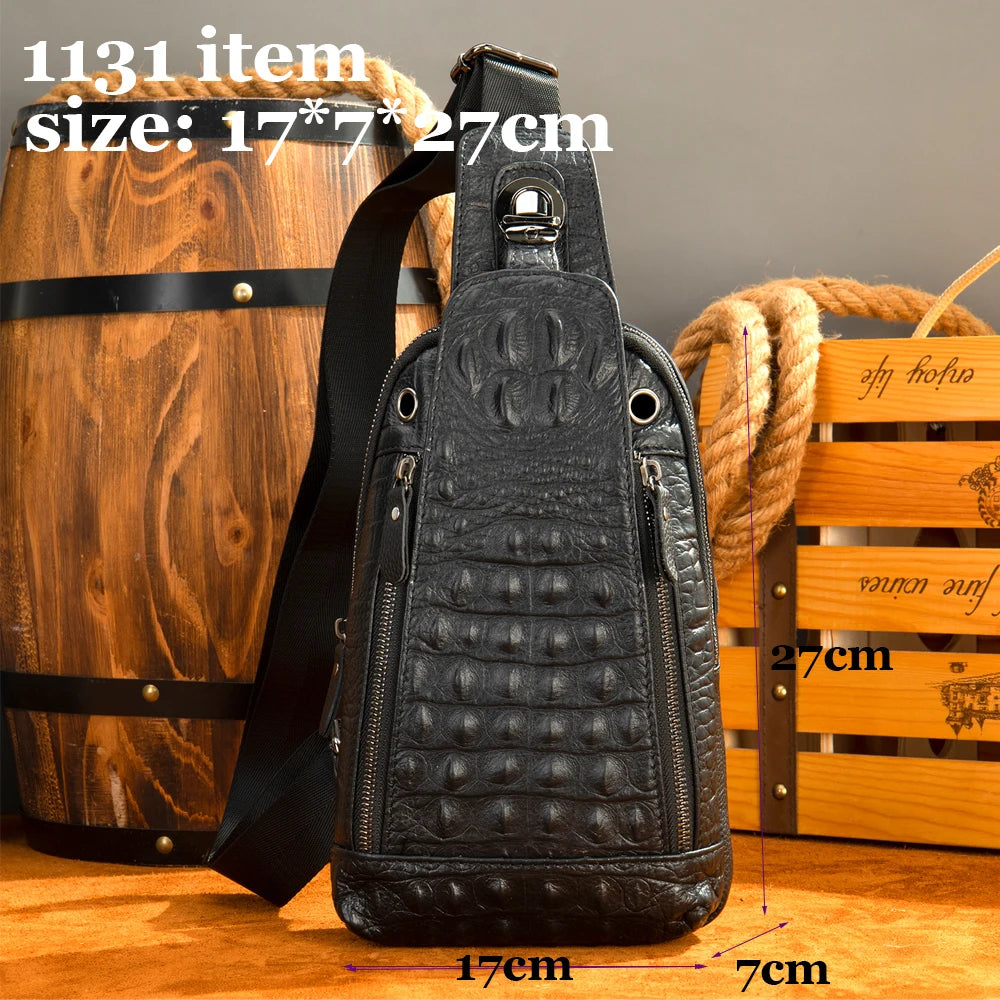WESTAL Genuine Leather Sling Bag Anti-Thief Crossbody Personal Pocket Bag Chest Shoulder Bag for Travel Hiking Croco Design Bags