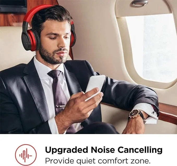 COMMALTA Active Noise Cancelling Over Ear Bluetooth Headphones - Brilliant Red