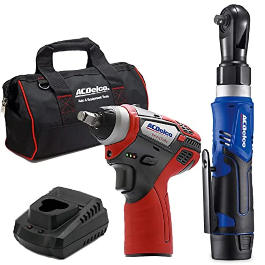 【Spot goods】ACDelco ARW1209-K14 G12 Series 12V Li-ion Cordless 3/8" Rachet Wrench and Impact Wrench Combo Tool Kit