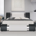 HOOMIC Modern Faux Leather Bed Frame with Iron Pieces Decor, Low Profile Platform Bed with Height-Adjustable Headboard