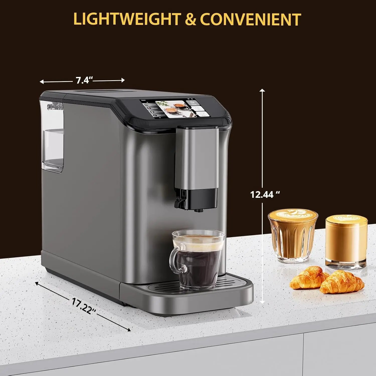 20 Bar Fully Automatic Coffee Maker Machine with Grinder & Auto Milk Frother, 6 Presets, LCD Touch Screen, Auto-Clean, 53oz Water Tank, 120V for Home Office Coffee Shop