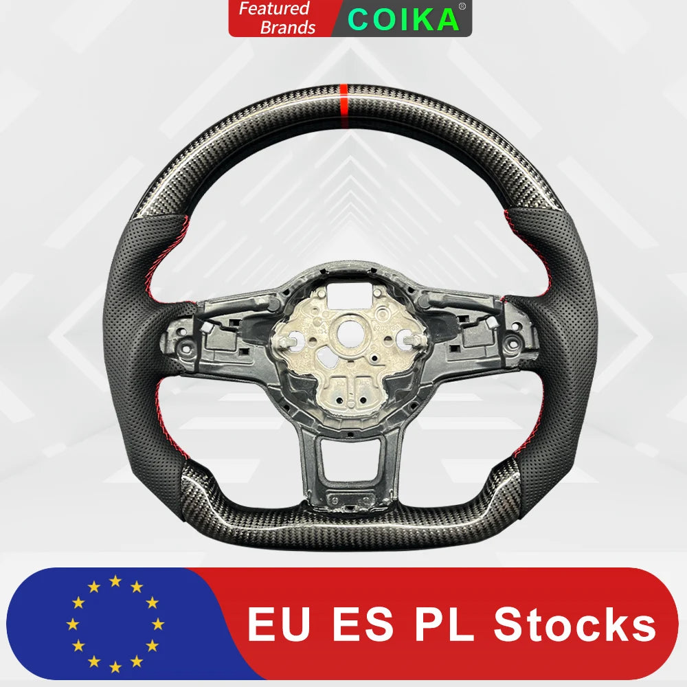 For Volkswagen Tiguan Golf 7 7.5 GTI GTE GLI 2013-2019 Real Carbon Fiber Steering Wheel Perforated Leather Sport Car Accessories
