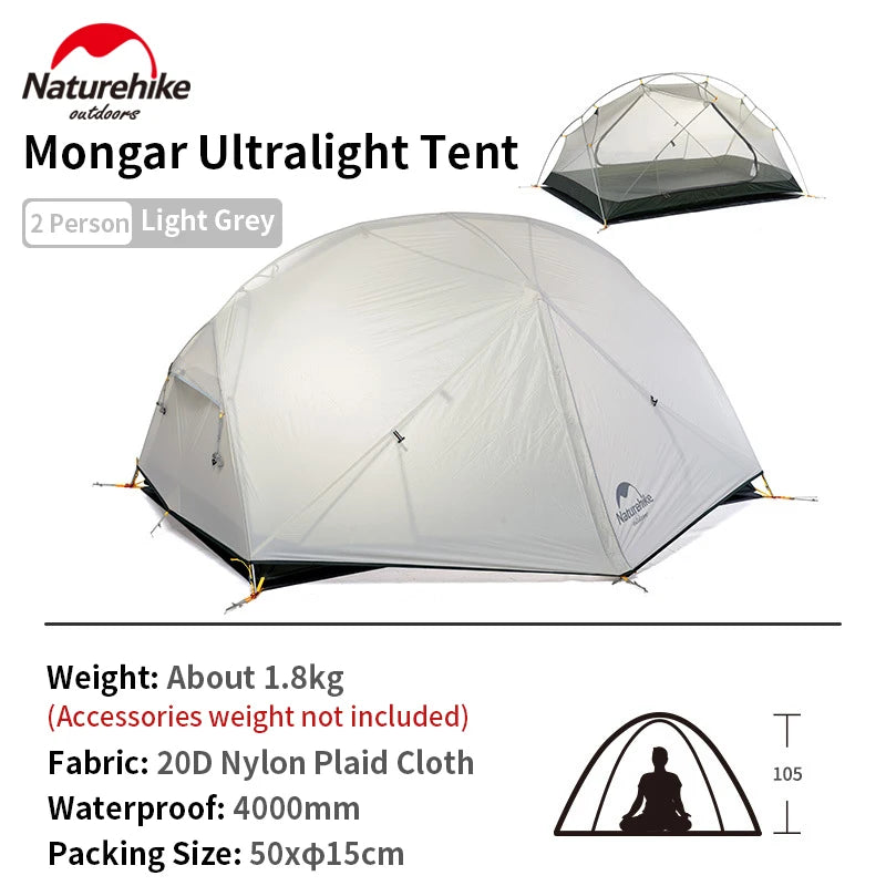 Naturehike Mongar Camping Tent 20D Nylon 2 Persons Tent Ultralight Portable Double Layer Outdoor Hiking Travel 4 Season Tents