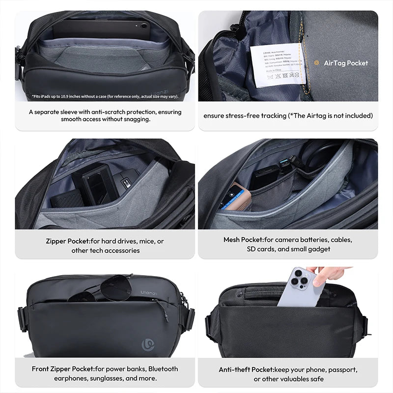 Ulanzi PB038 Travel Sling Bag V2 Storage Bag 10L for Mirrorless Camera Smartphone Fill Light for Outdoor Travel Photography
